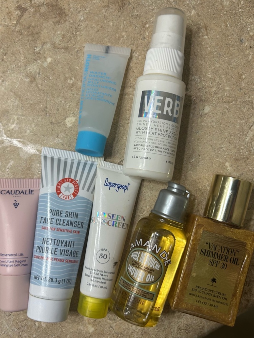 8 Various Anthropologie brands of eye gel, sunscreen, facial cleanser, body oil